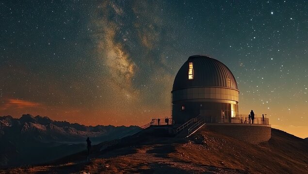 Observatory under a starry sky on a mountain. - Powered by Adobe