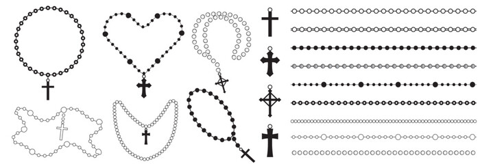 set of Rosary beads silhouette. brush collection for illustrator
