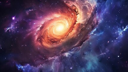 Fototapeta premium Spiral galaxy vortex featuring swirling stars and colorful nebulae, perfect for space-themed projects and research