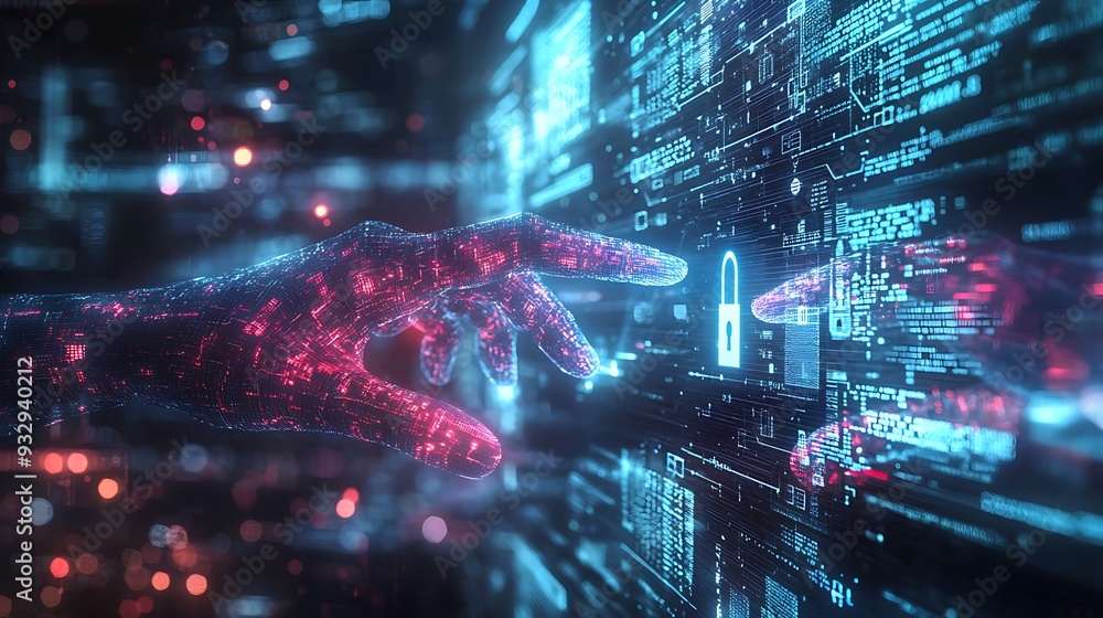 Aufkleber a digital hand interacting with a cybersecurity interface, symbolizing advanced protection in the di