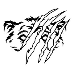 Fototapeta premium Bear Face with Claw | Bear Claw | Grizzly Bear | Wild Animal | Forest Animal | Jungle Animal | Claw Mark | Bear Scratch | Original Illustration | Vector and Clipart | Cutfile and Stencil