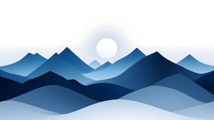 Blue minimalist mountains, soft gradients, calm and peaceful