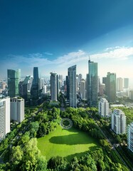 Obraz premium Rooftop terrace mockup, sparse modern furniture, city skyline view of Bangkok Thailand