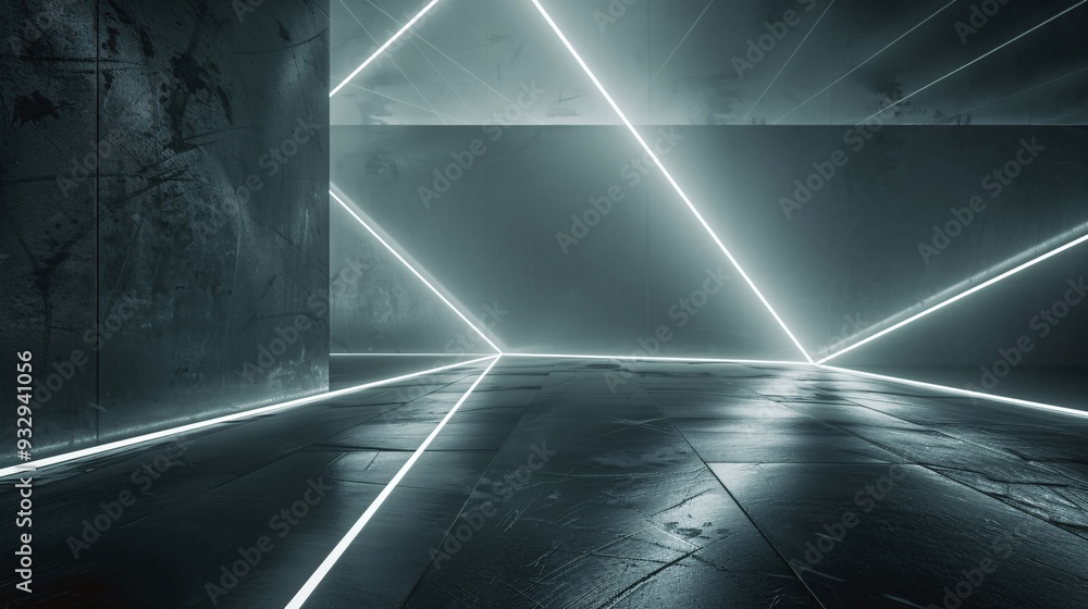 Poster abstract scene with subtly glowing intersecting lines on a minimalist dark background.