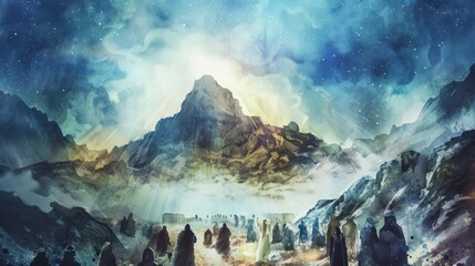 The Revelation at Mt. Sinai. Digital watercolor illustration