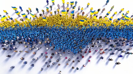 Fototapeta premium Ukraine Flag formed from a Crowd of People on white background