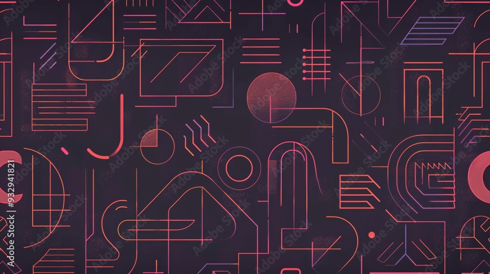 Poster illuminated line art with simple shapes and soft neon glow for a clean, modern pattern.
