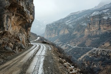Treacherous mountain road in Dagestan