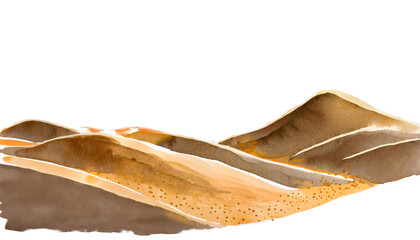Create a watercolor painting of sand dunes in the desert, bathed in the warm hues. Generative AI.