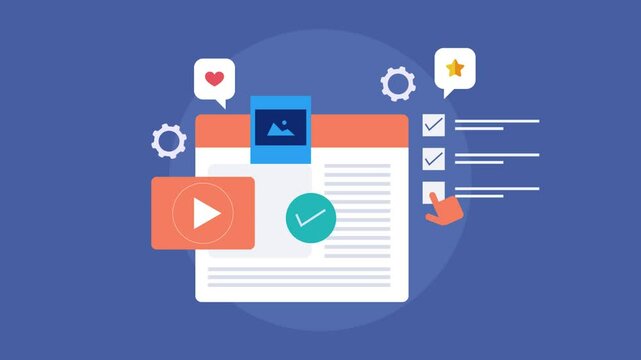 Digital marketing strategy and planning, website content creation and optimization checklist, secure browsing and page structure, conceptual video animation.