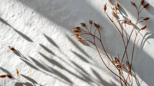 Dried flax or fluffy boho dried flowers, natural brown texture on a white background.