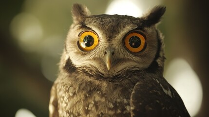 Obraz premium Close-up Portrait of an Owl with Intense Yellow Eyes
