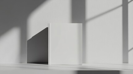 Blank Book Mockup with Window Light and Shadows on White Background.