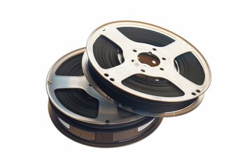 Obraz premium Two isolated 35mm film reels on white background with clipping path