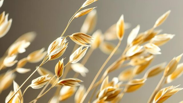 Dried flax or fluffy boho dried flowers, natural brown texture on a white background.