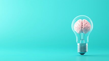 Insight concept, light bulb with brain inside, 3D illustration