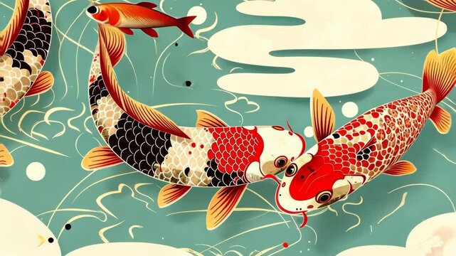 Koi fish in the traditional Japanese art style
