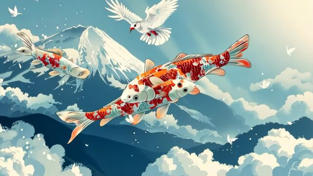 Koi fish in the traditional Japanese art style