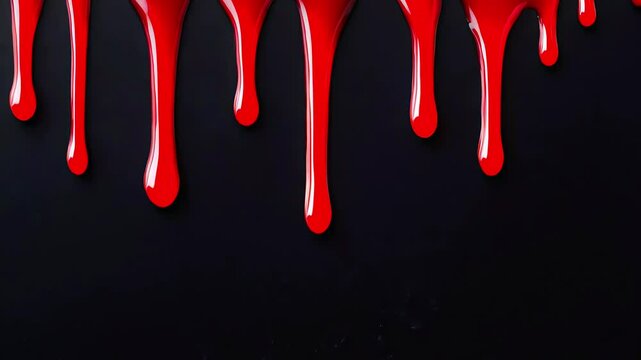 Red paint or blood dripping on black background