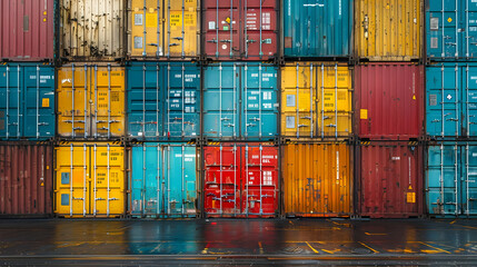 Fototapeta premium Stack of Colorful Shipping Containers in a Port - Realistic Photo
