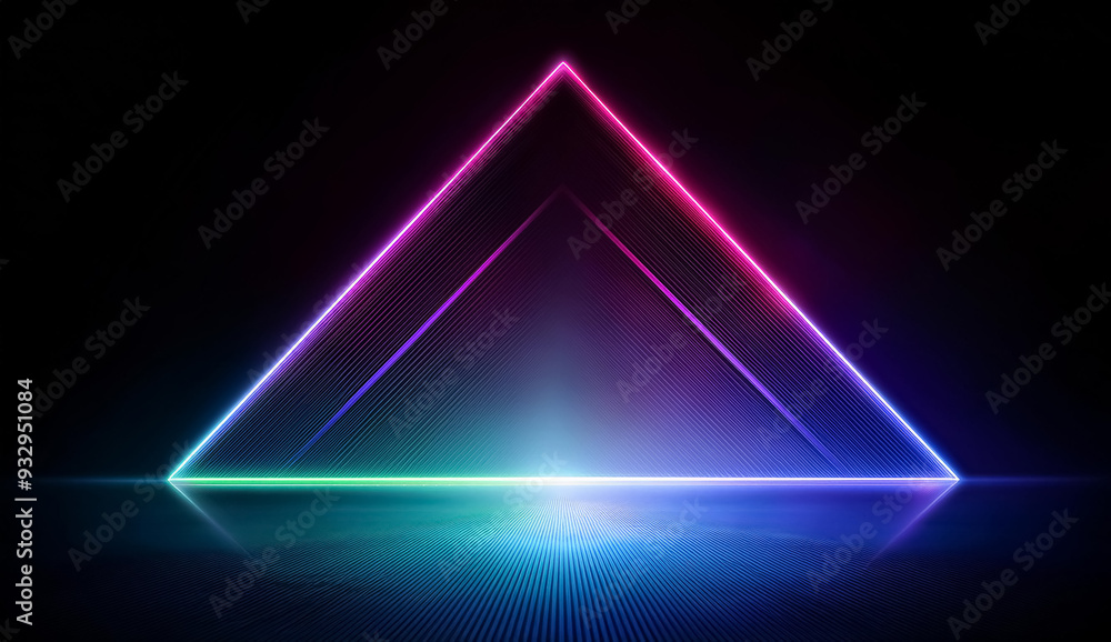 Poster abstract background lighting holographic shape glow shine on black background with copy space, techn