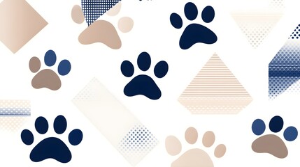 Fototapeta premium Whimsical paw prints, various shades, geometric layout