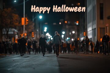 Obraz premium Ghoul Parade Collage: Images of ghouls marching through a dark street. The text 