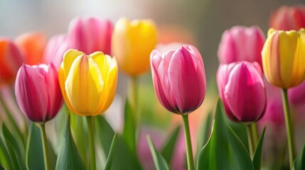 Colorful tulips blooming in spring garden