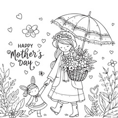 Baby with it's mother coloring page, happy mothers day