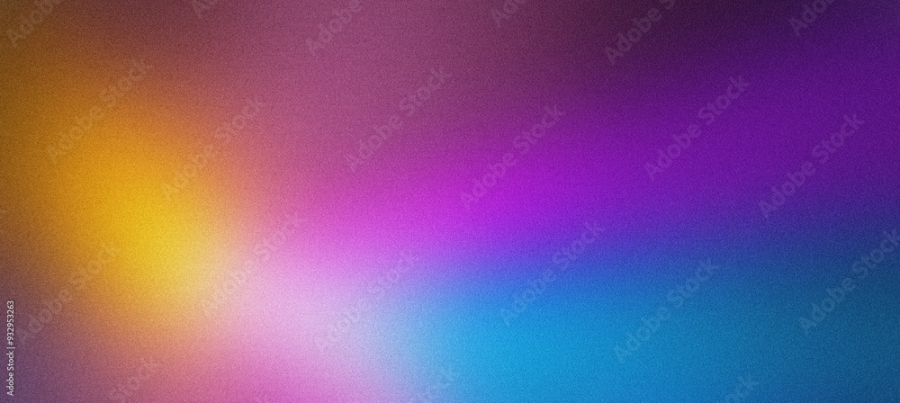Poster grainy texture abstract background with a color gradient from yellow to blue, transitioning through 
