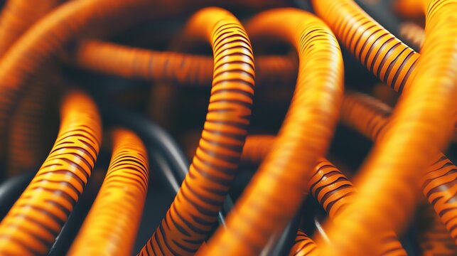 Realistic 3D render of industrial elastic cords, coiled and tension