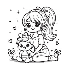 Baby with it's mother coloring page, happy mothers day