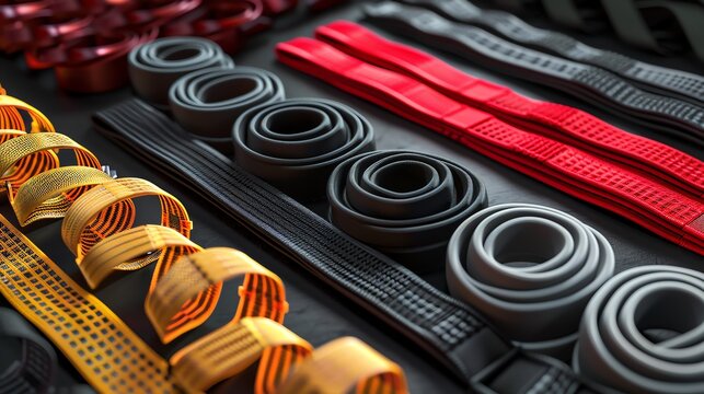 Realistic 3D render of industrial nylon straps, various types