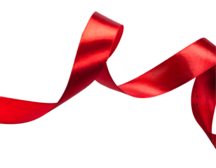 curly red ribbon on a white isolated background. Generative AI.