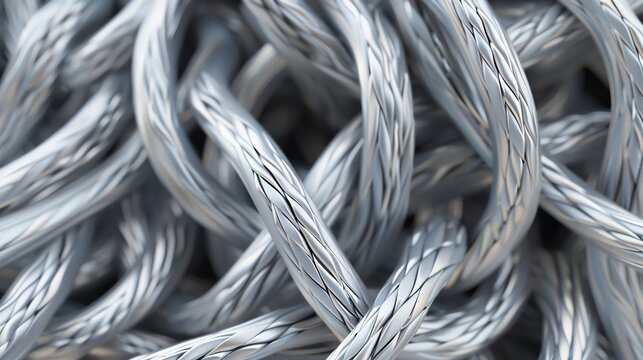 Realistic 3D render of industrial elastic cords, coiled and tension