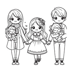 happy family Vector illustration of kids coloring book page