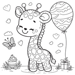 giraffe vector cartoon coloring book page