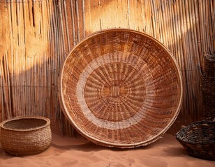 Authentic, handcrafted wicker in a Bedouin ambiance in Saudi Arabia with a round design