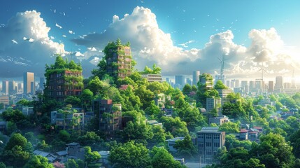 Naklejka premium A captivating series of illustrations that imagine a future where renewable energy infrastructure is seamlessly integrated into urban
