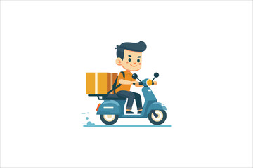 Delivery Man Ride Scooter Motorcycle Cartoon Vector illustration.