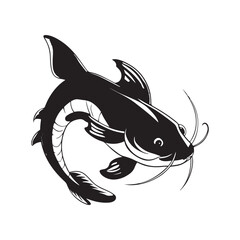 catfish marine silhouette vector illustration black on white background