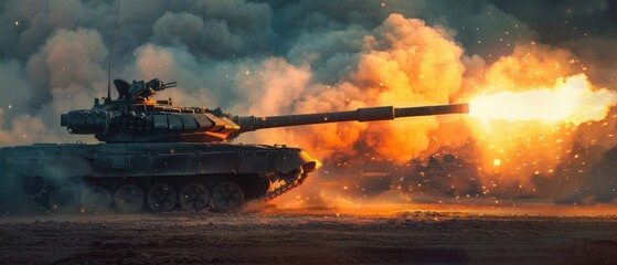 Tank Firing With Smoke and Fire.