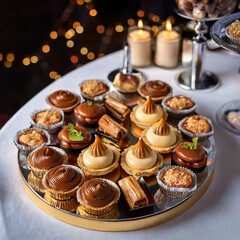 Fototapeta premium Elegant dessert platter featuring a variety of dulce de leche treats like tarts and pastries