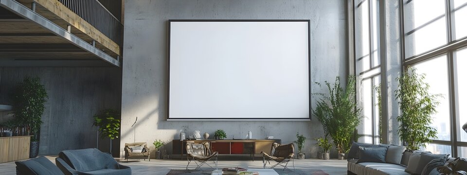 Mockup of Contemporary Loft Style White Frame Background in Urban Stylish Interior