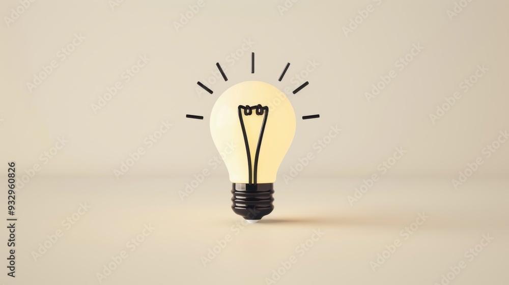 Poster a simple black icon symbolizing an innovative idea, featured on a minimalist background with generou