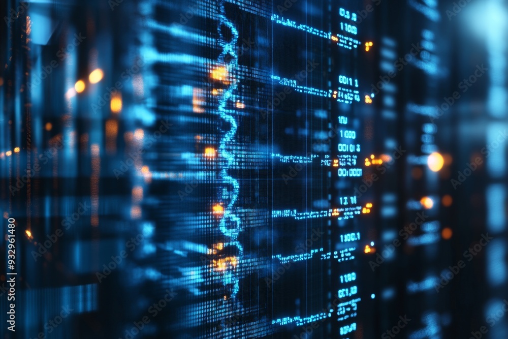 Poster rows of glowing data servers in a high tech facility symbolizing the storage and management of vast 