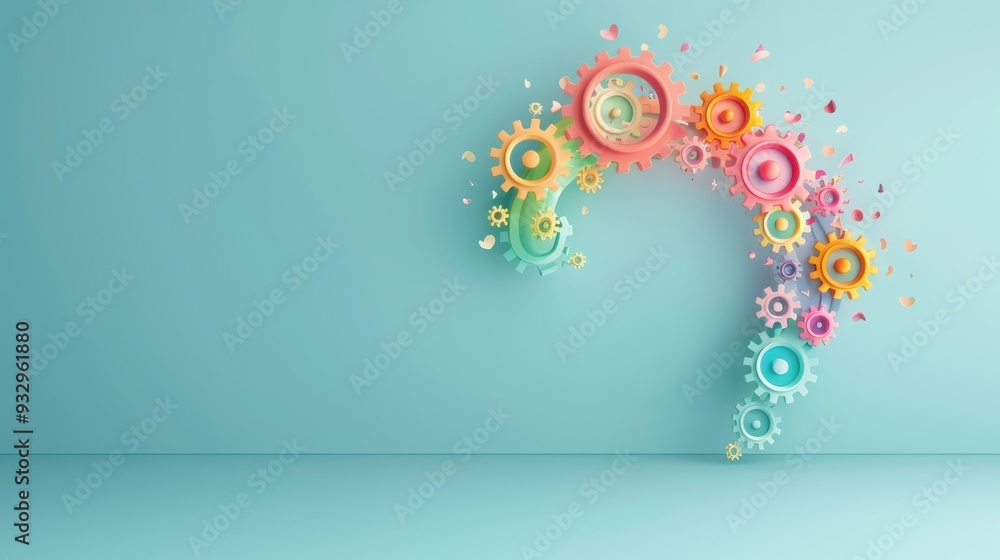 Poster a conceptual illustration of a rainbow made of interconnected gears, symbolizing the idea of unity a