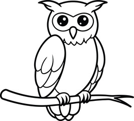Illustration Owl Coloring Page Outline Art for Children's Coloring Book
