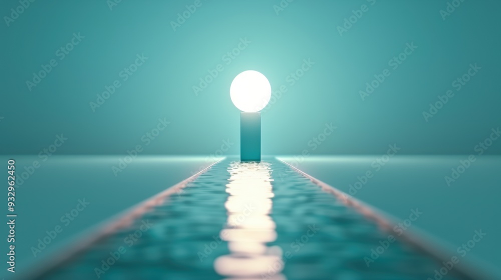 Poster a sleek and minimalist image with a blue hue and a central symbol idea, offering generous copy space