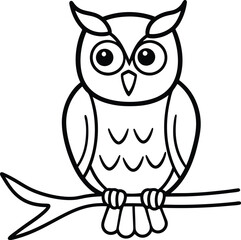 Owl Illustration Coloring Page Outline Art for Childrens Learning Coloring Book
